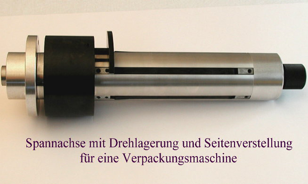 Spannachse mit Drehlagerung und Seitenverstellung fr eine Verpackungsmaschine
