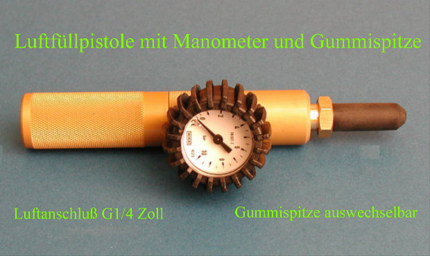 Lufttllistole mit Manometer und Gummispitze