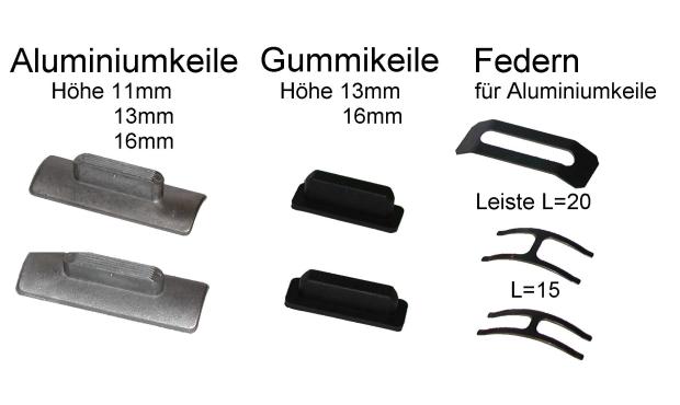 Aluminiumkeile, Gummikeile und Federn